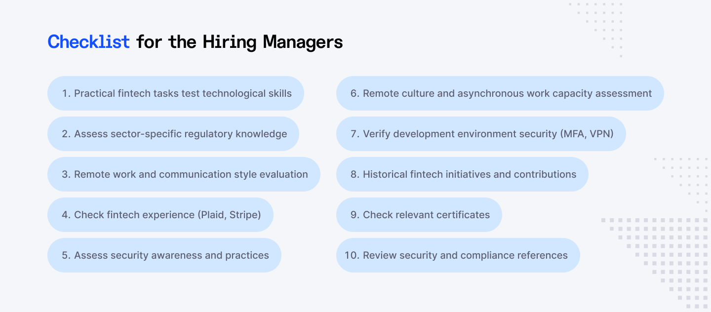 HR manager checklist for hiring Fintech developers